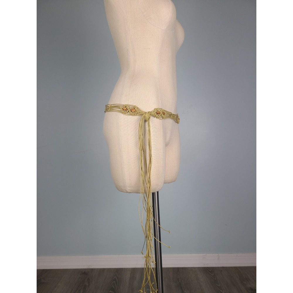 VTG 70s Handmade Macrame Belt Wooden Beads Groovy Funky Festival Indie Sleaze - Picture 5 of 6